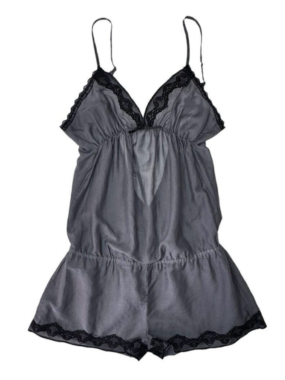Sophie & Me Lace Trim Romper Teddy Sz S Grey Adjustable Sleepwear Lingerie